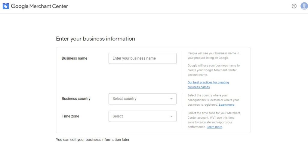 Create an account and provide your business details