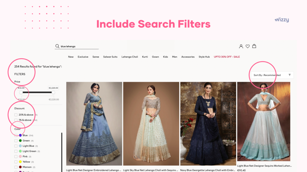 ecommerce search filters - wizzy