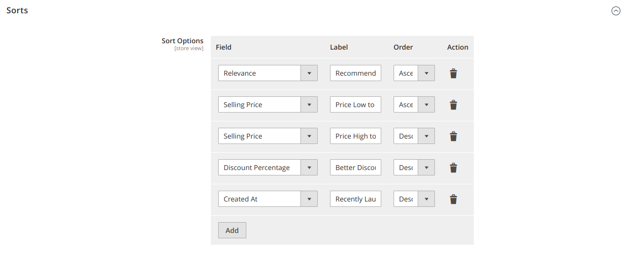 Sorts Configuration - Wizzy User Docs